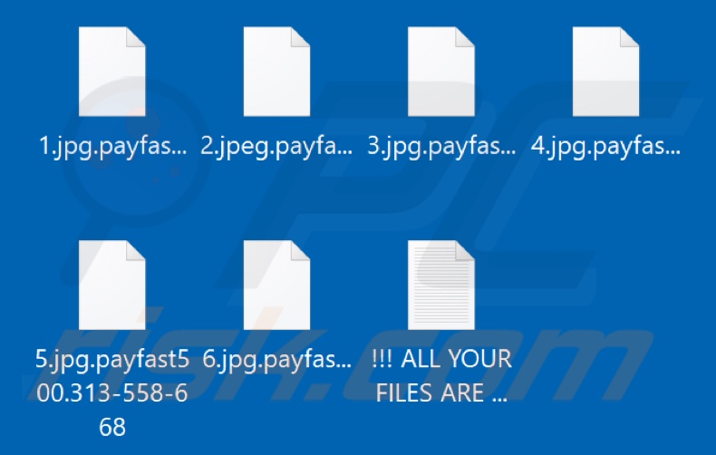 Pliki zaszyfrowane przez ransomware Payfast (rozszerzenie .payfast[ID_ofiary])