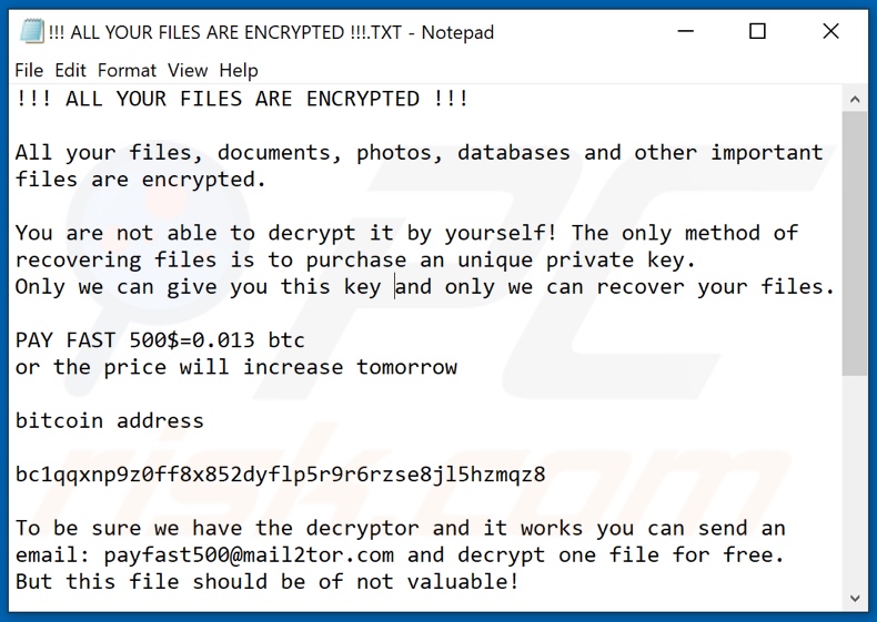 Instrukcje odszyfrowania Payfast (!!! ALL YOUR FILES ARE ENCRYPTED !!!.TXT)
