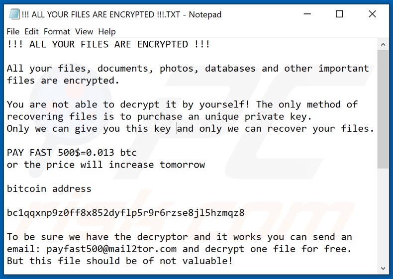 Instrukcje odszyfrowania Payfast (!!! ALL YOUR FILES ARE ENCRYPTED !!!.TXT)