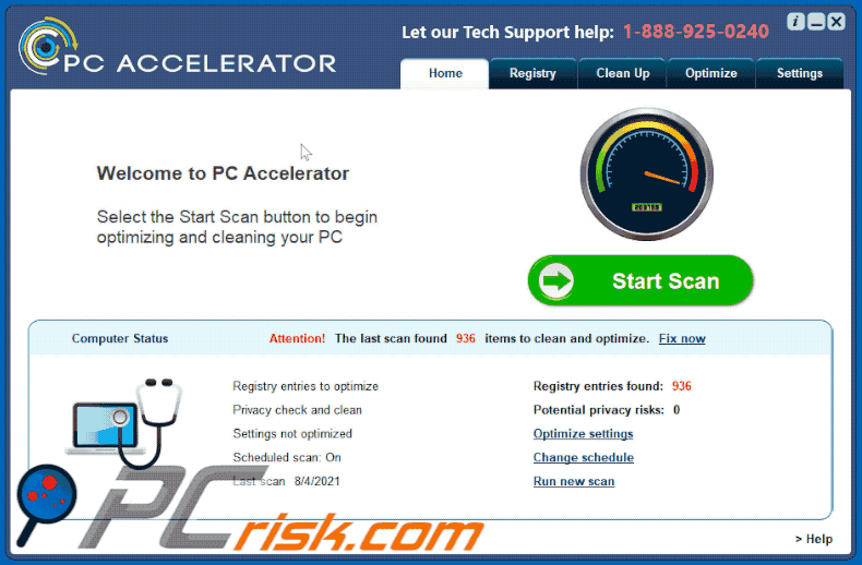 Wygląd niechcianej aplikacji PC Accelerator