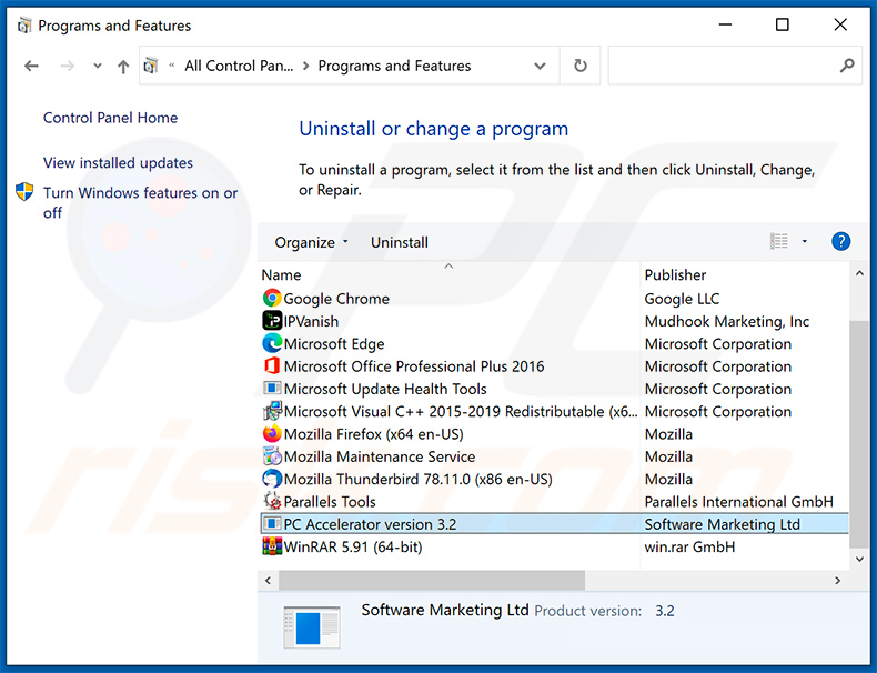 Odinstalowanie adware PC Accelerator za pomocą Panelu sterowania