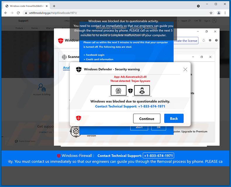 Oszustwo pop-up indows Was Blocked Due To Questionable Activity