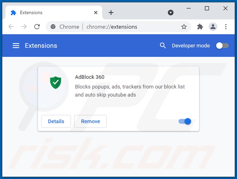 Usuwanie reklam AdBlock 360 z Google Chrome krok 2