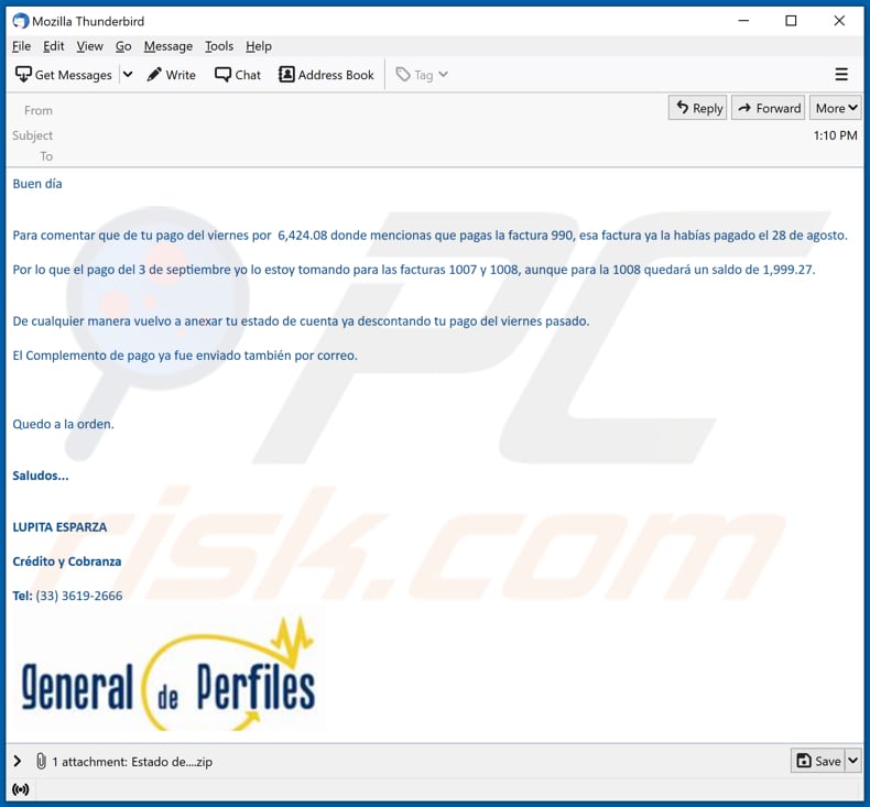 E-mail malware blustealer użyty do dostarczenia malware blustealer 1