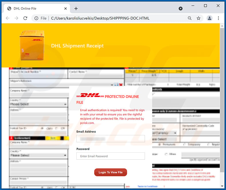 Plik HTML dystrybuowany poprzez e-mail spamowy o tematyce DHL Express (2021-09-08)