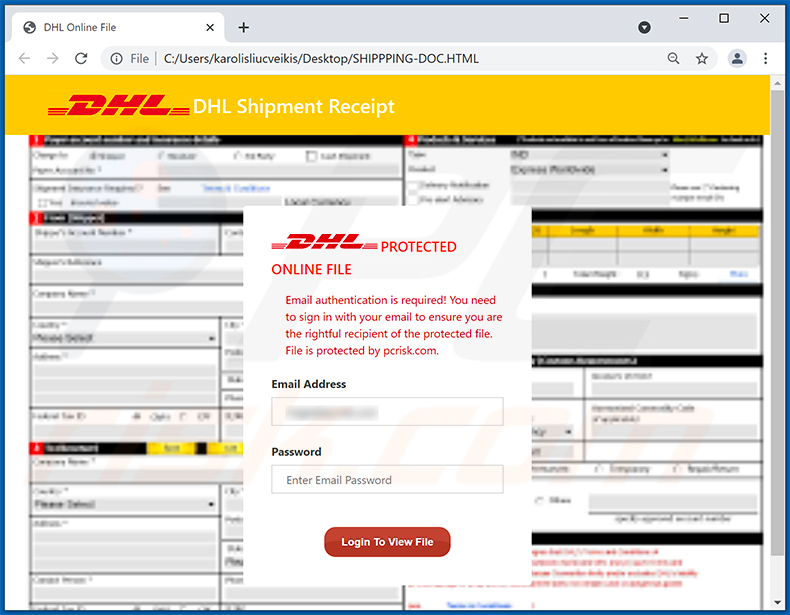 Dokument HTML rozsyłany za pośrednictwem wiadomości spamowych o tematyce DHL Express (2021-09-07) 