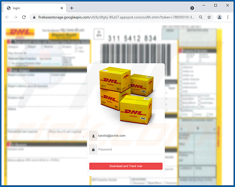 Strona phishingowa promowana za pośrednictwem wiadomości spamowych o tematyce DHL Express (2021-09-10) 