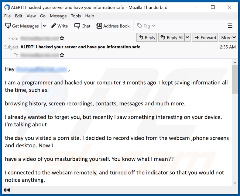 E-mailowa kampania spamowa I am a programmer and hacked your computer 3 months ago