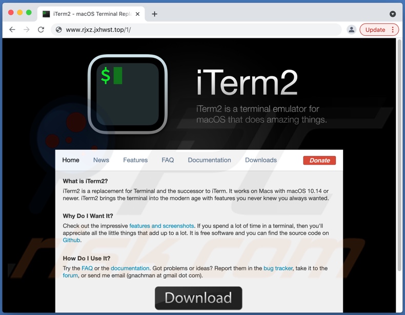 Złośliwa witryna używana do promowania malware iTerm2