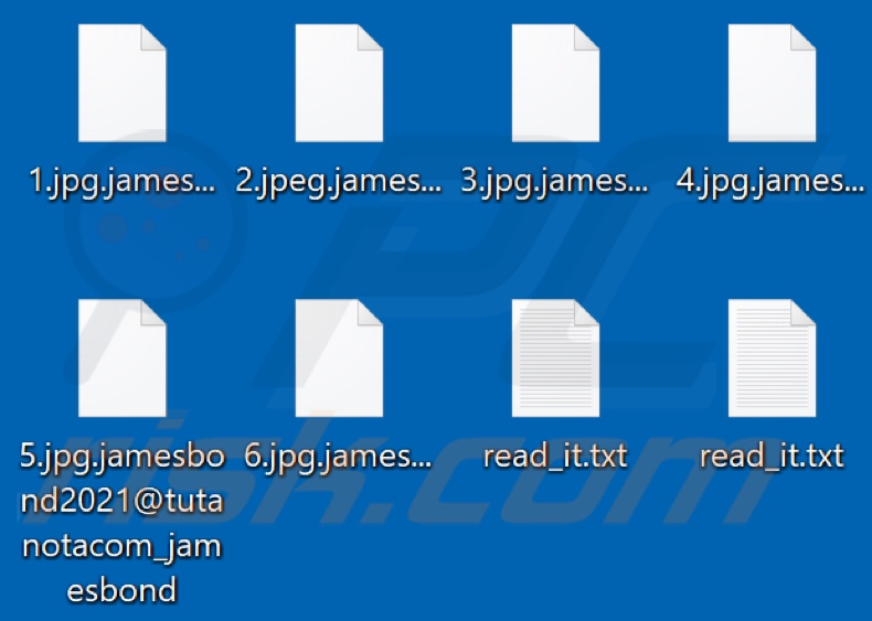 Pliki zaszyfrowane przez ransomware JamesBond (rozszerzenie .jamesbond2021@tutanotacom_jamesbond)