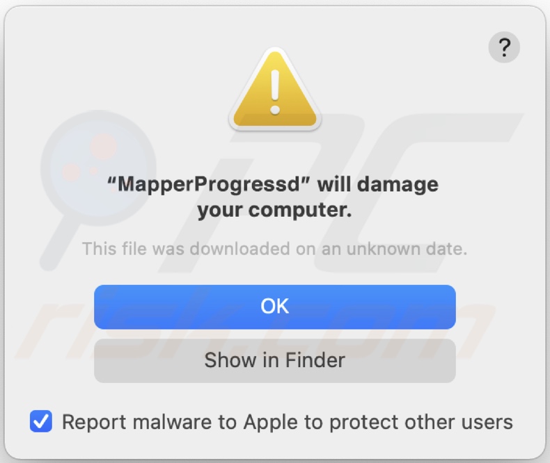 Pop-up wyświetlany gdy adwareMapperProgress jest obecne w systemie