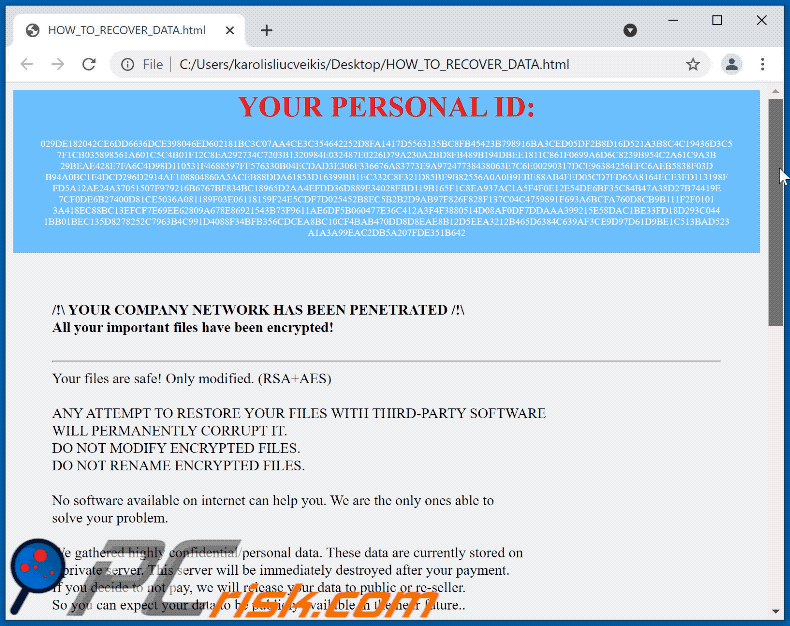 Notatka z żądaniem okupu ransomware marlock na obrazku gif