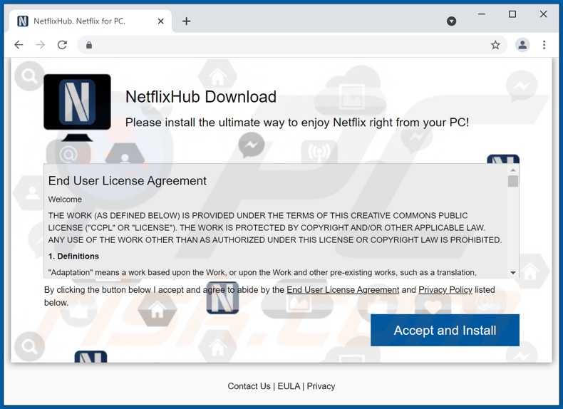 Witryna promująca adware NetflixHub