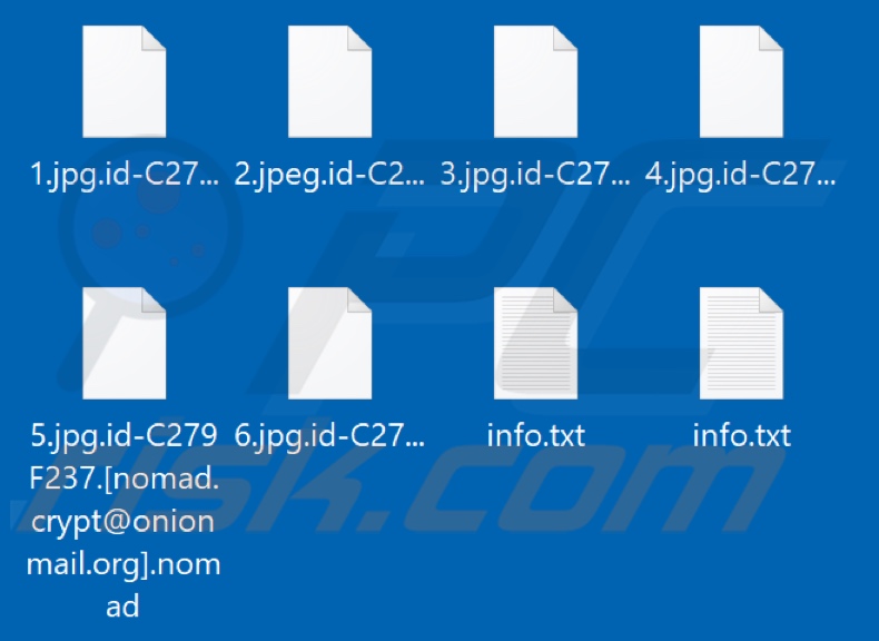 Pliki zaszyfrowane przez ransomware Nomad (rozszerzenie .nomad)