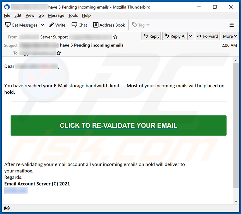 Spam You have reached your E-Mail storage bandwidth limit (2021-09-02)