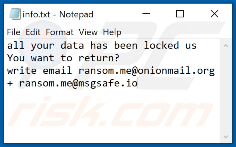 Plik tekstowy ransomware RME (info.txt)