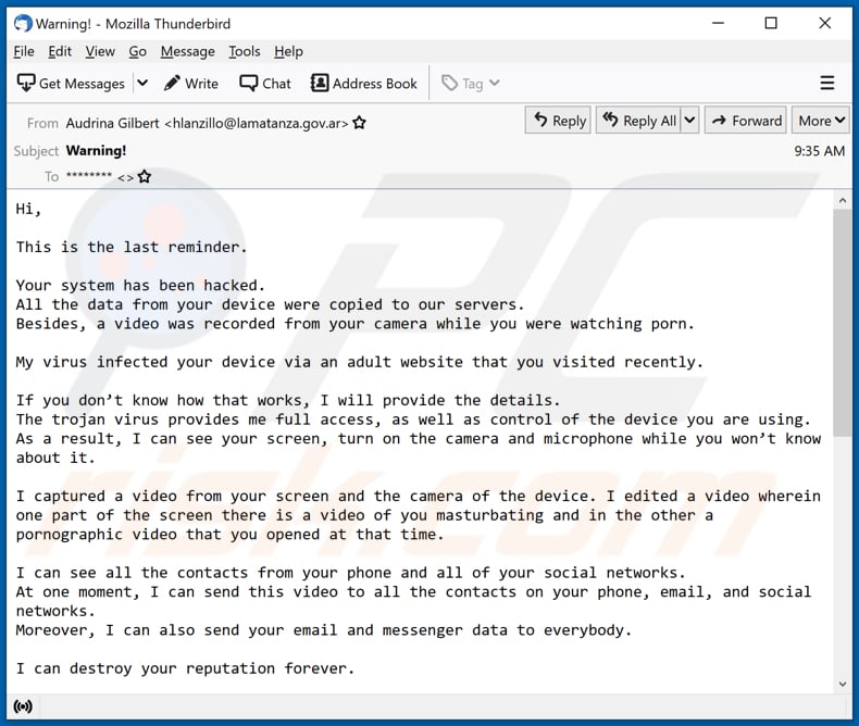 Oszukańcza e-mailowa kampania spamowa This is the last reminder