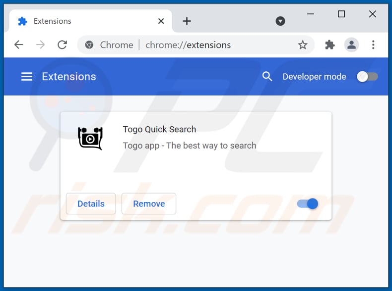 Usuwanie rozszerzeń powiązanych z togosearching.com z Google Chrome