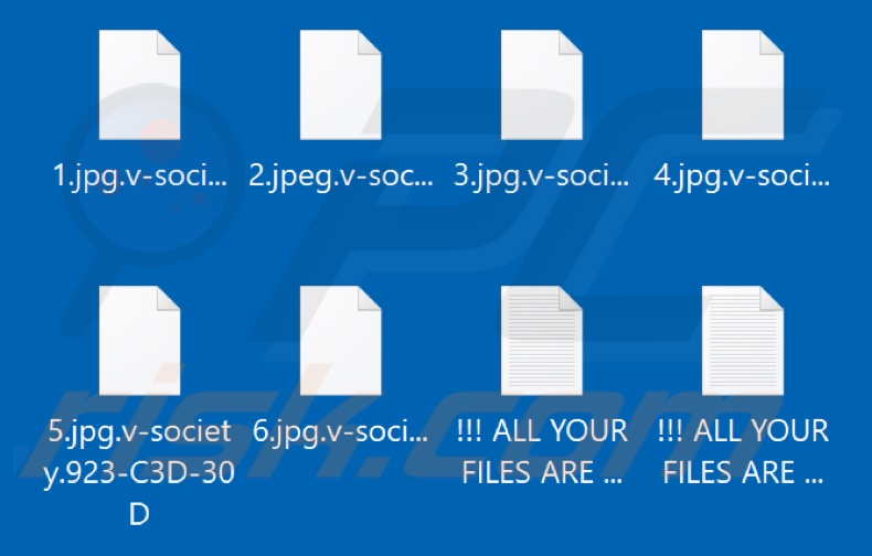 Pliki zaszyfrowane przez ransomware VICE SOCIETY (rozszerzenie .v-society.[ID_ofiary])