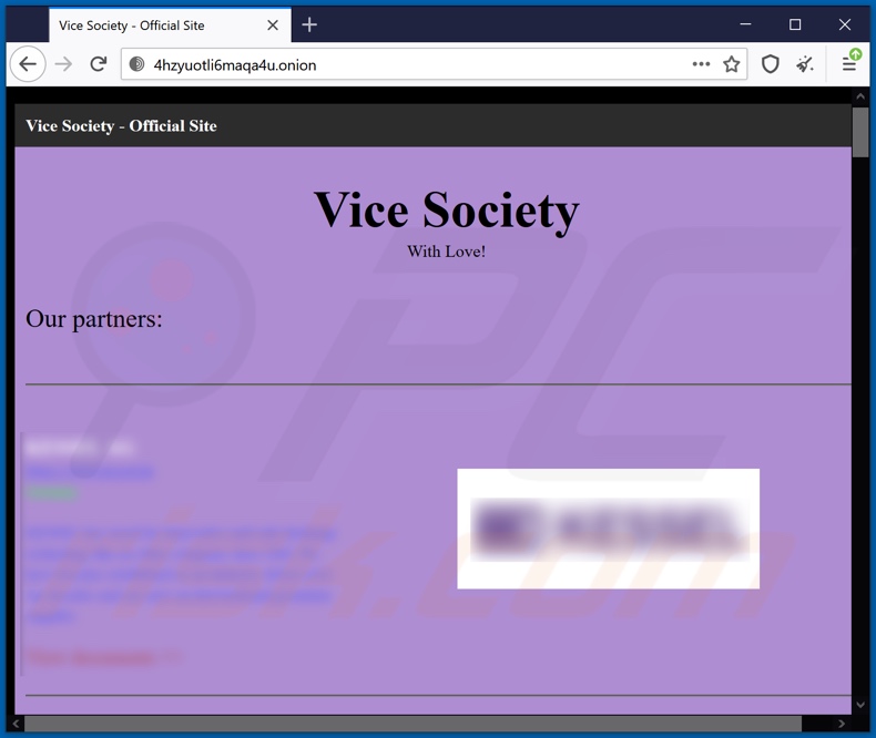 Witryna z wyciekiem danych ransomware VICE SOCIETY