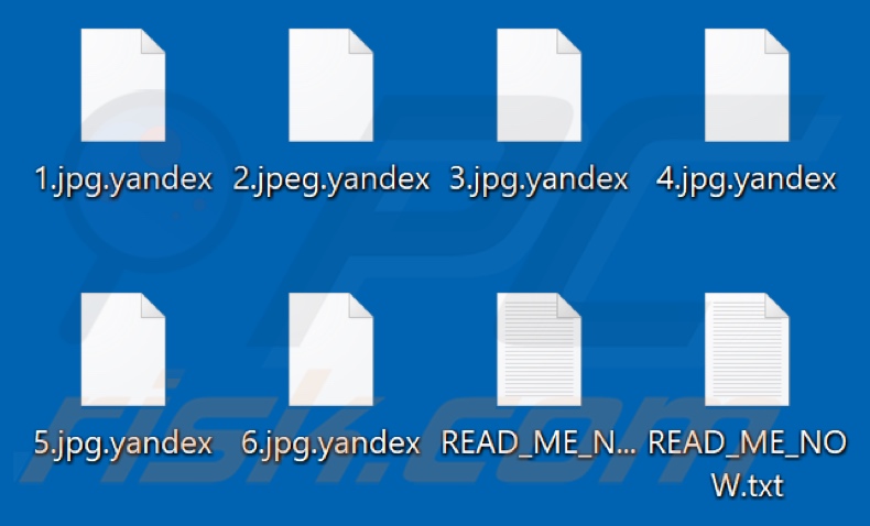 Pliki zaszyfrowane przez ransomware Yandex (rozszerzenie .yandex)