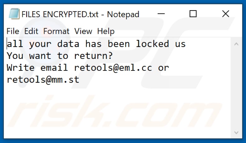 Plik tekstowy ransomware yUixN (FILES ENCRYPTED.txt)