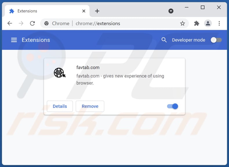 Usuwanie rozszerzeń powiązanych z favtab.com z Google Chrome