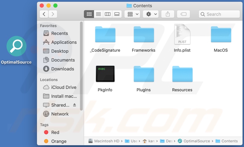 Folder instalacyjny adware OptimalSource