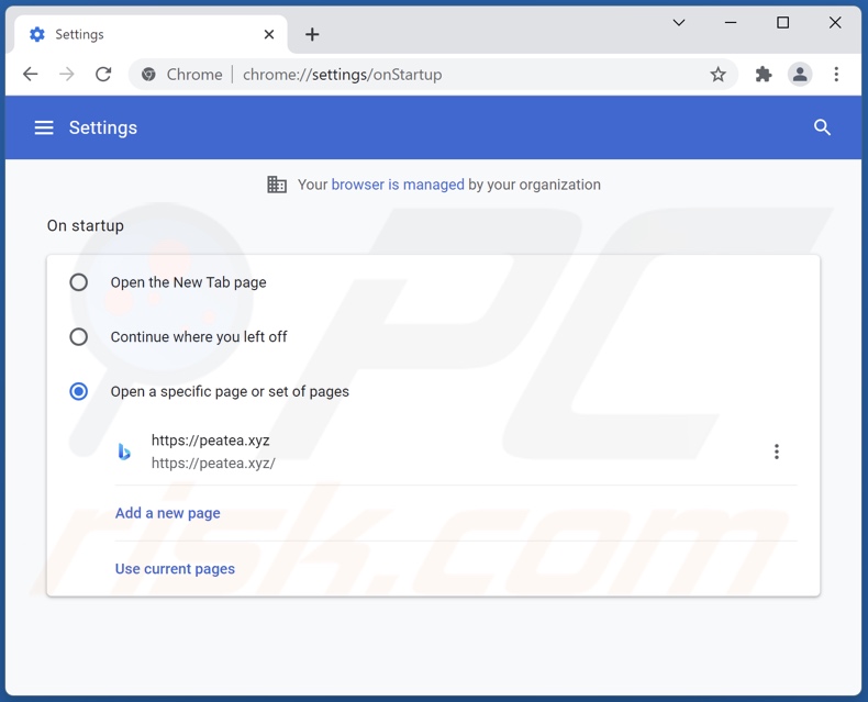 Usuwanie peatea[.]xyz ze strony domowej Google Chrome