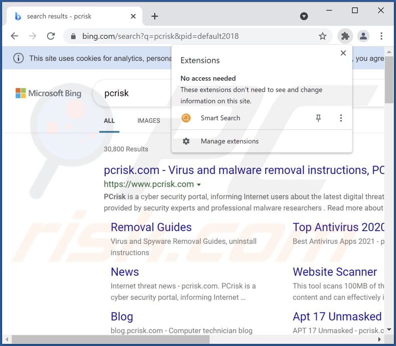 Rozszerzenie porywacza przeglądarki smart search zainstalowane na chrome