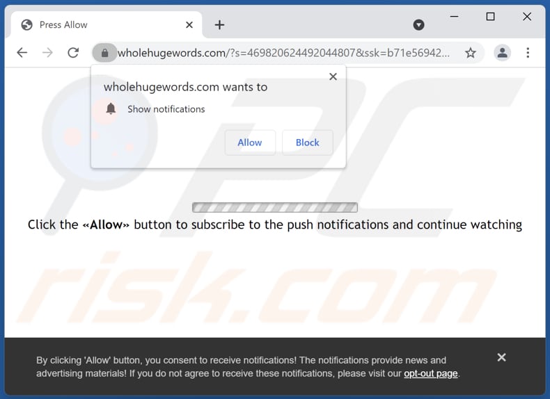 Przekierowania pop-up wholehugewords[.]com