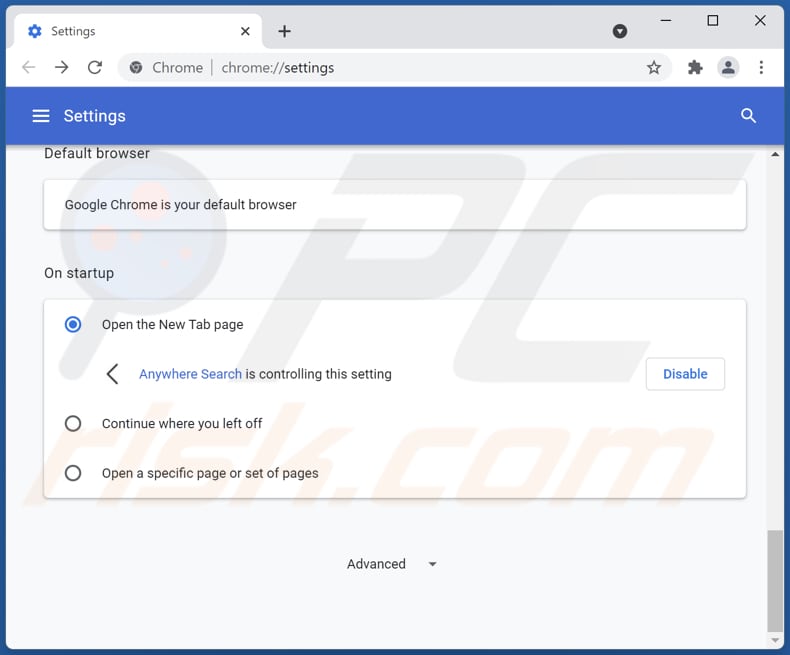 Usuwanie anywheresearch.com ze strony domowej Google Chrome