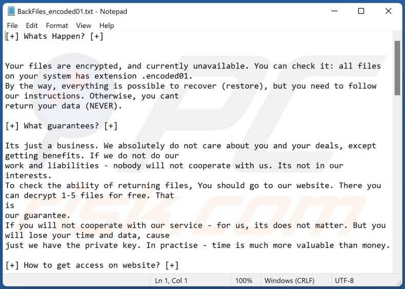 Plik tekstowy ransomware Encoded01 (BackFiles_encoded01.txt)