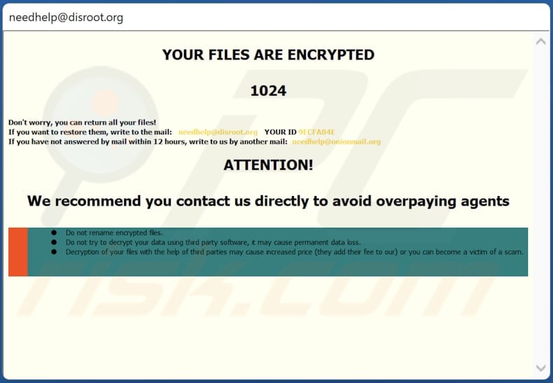 Notatka z żądaniem okupu ransomware NEEH (okno pop-up)