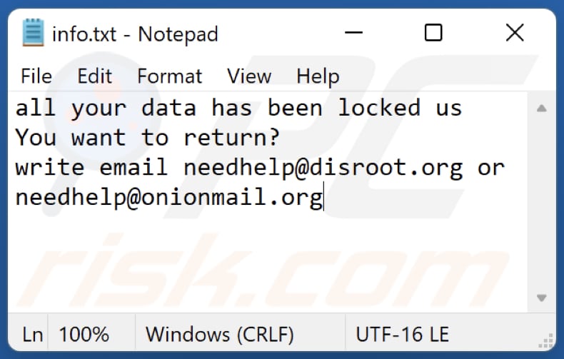 Tekst notatki z żądaniem okupu ransomware neeh info.txt