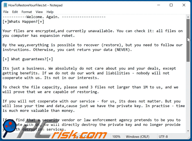 Notatk z żądaniem okupu ransomware Rook HowToRestoreYourFiles.txt gif