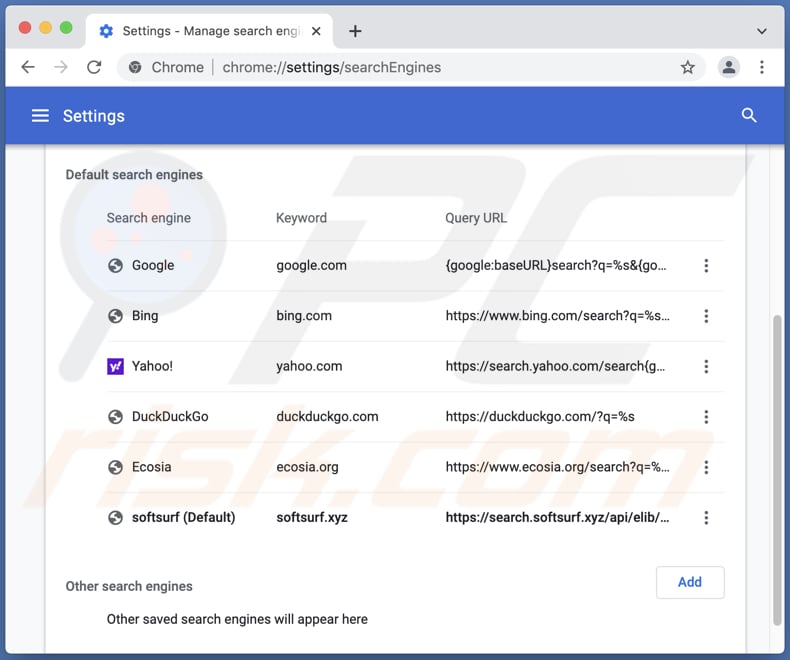 Fałszywa wyszukiwarka search.softsurf.xyz ustawiona jako domyślna wyszukiwarka