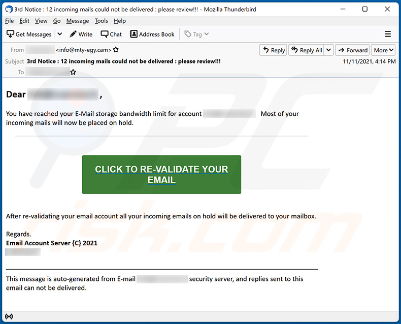 Spam o tematyce Mail delivery failure (2021-11-12)