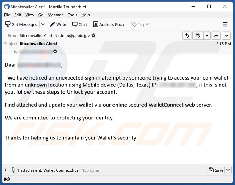 Oszustwo e-mailowe WalletConnect