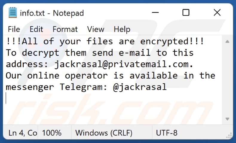 Notatka z żądaniem okupu ransomware drik info.txt