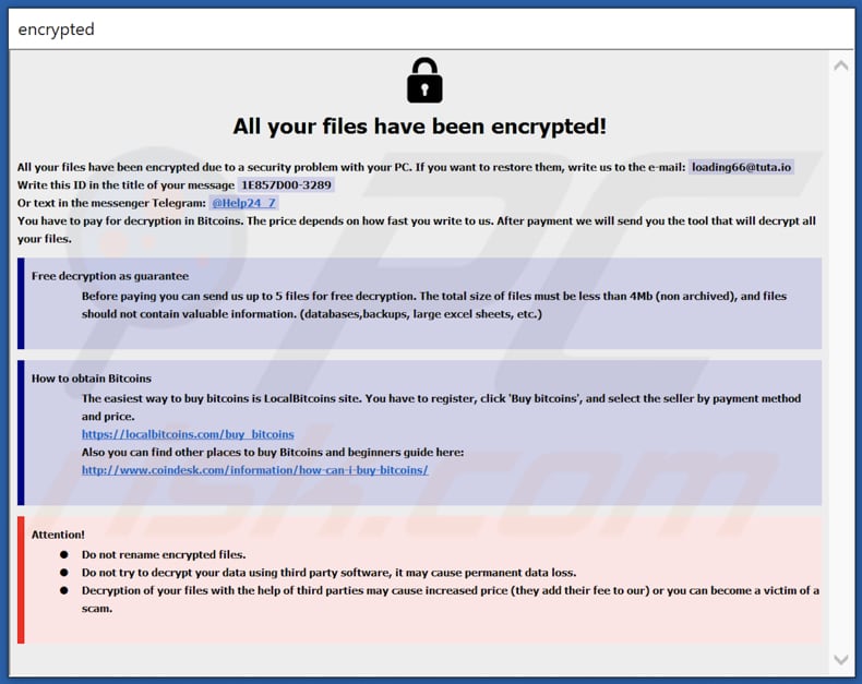 Okno pop-up ransomware Health (info.hta)