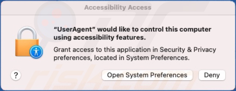 Malware backdoor macOS.Macma pytające o pozwolenie na korzystanie z funkcji ułatwień dostępu 