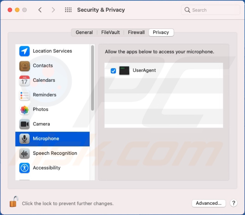 Malware backdoor macOS.Macma mające przyznane uprawnienia do mikrofonu 