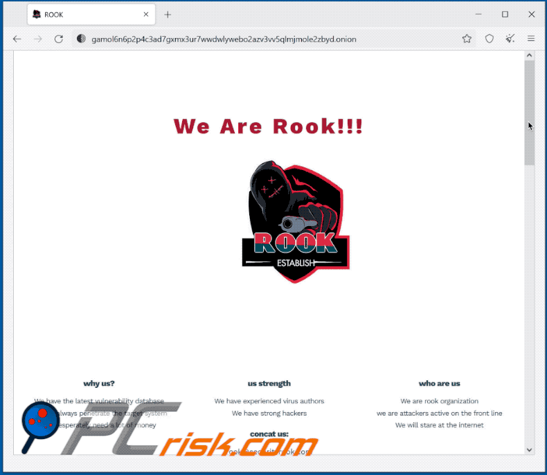Witryna Tor ransomware Rook (2021-12-03)