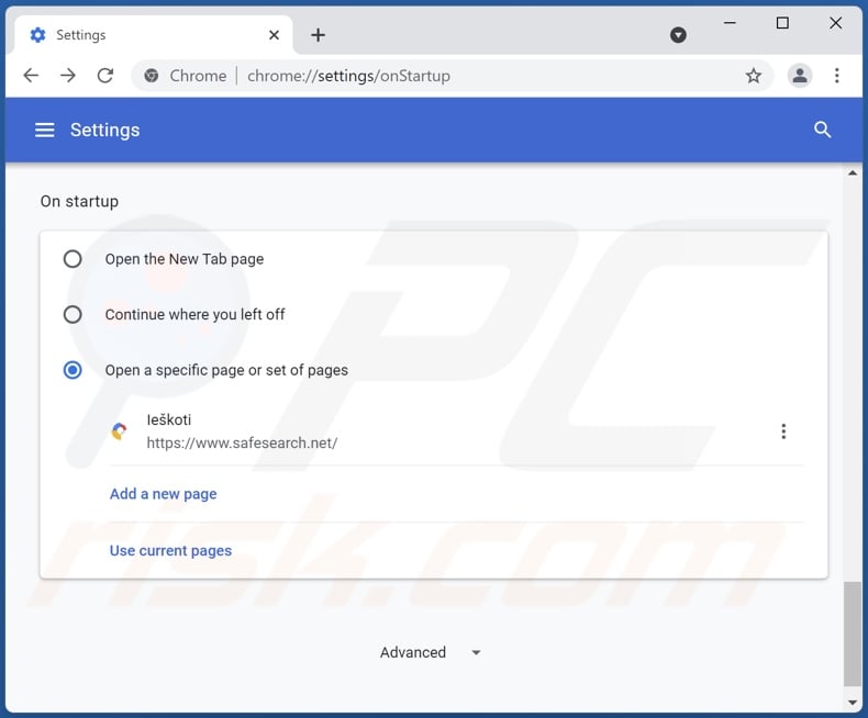 Usuwanie safesearch.net ze strony domowej Google Chrome
