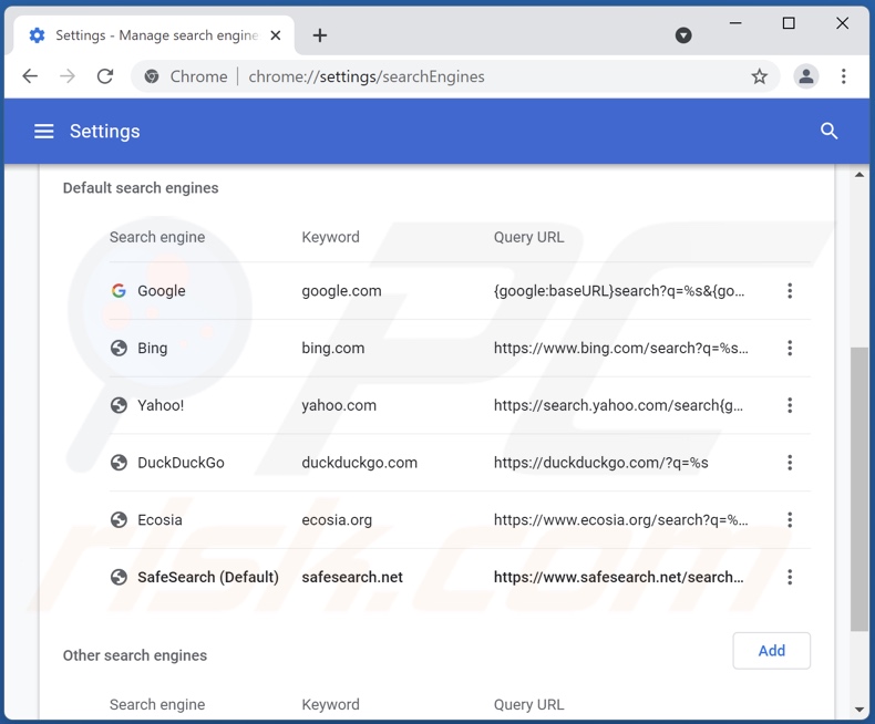 Usuwanie safesearch.net z domyślnej wyszukiwarki Google Chrome