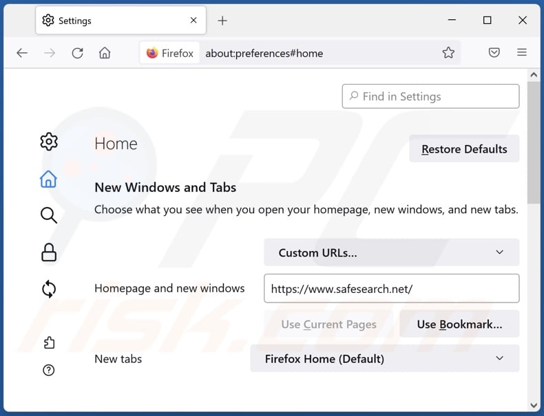Usuwanie safesearch.net ze strony domowej Mozilla Firefox