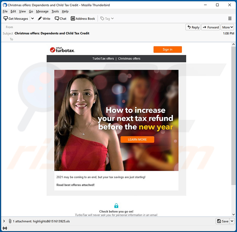 Kampania spamowa rozsyłająca złośliwe oprogramowanie e-mail TurboTax 