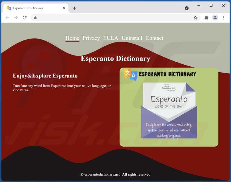 Oficjalna strona pobierania adware Esperanto Dictionary