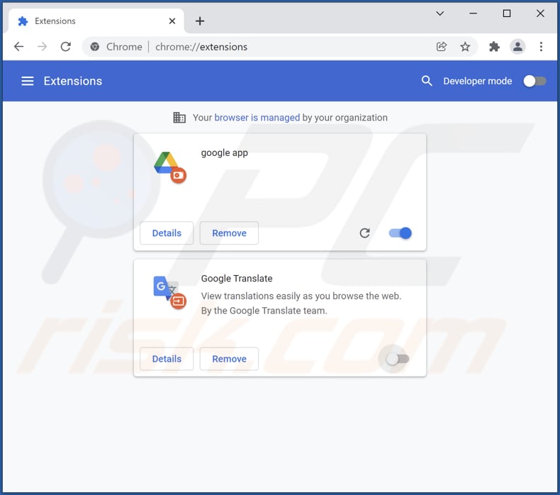 Usuwanie fałszywej aplikacji Google z Google Chrome krok 2